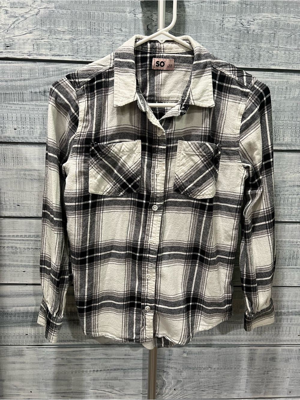 SO Girls Black and White Plaid Button-Down Shirt